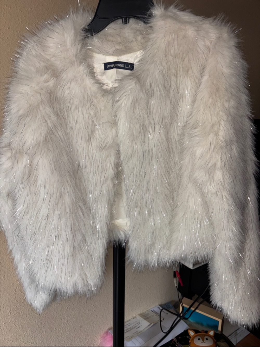Love Poem Ivory Faux Fur Sparkle Jacket